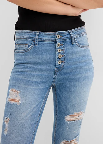 Jean skinny taille mi-haute, effets destroy • bleu clair denim • Boutique bonprix