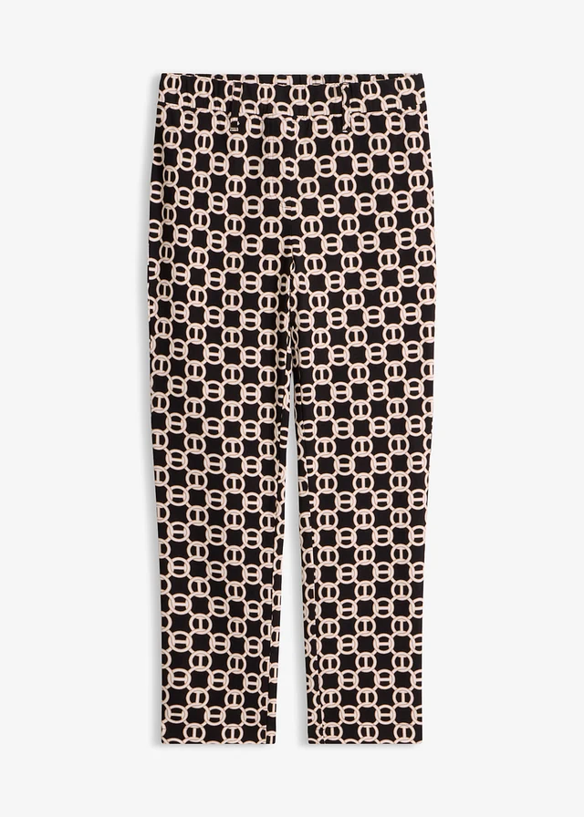 7/8 stretchbroek van bengaline • zwart-wolwit met grafische print • bonprix online shop