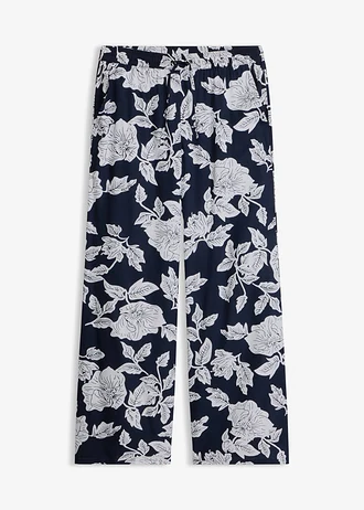 Kalhoty Palazzo ze splývavé viskózy • tmavě modro-bílá s květy • bonprix obchod