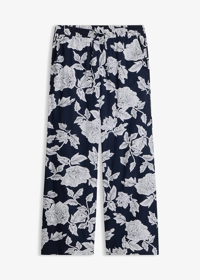 Palazzo broek van soepele viscose • donkerblauw/wit gebloemd • bonprix online shop