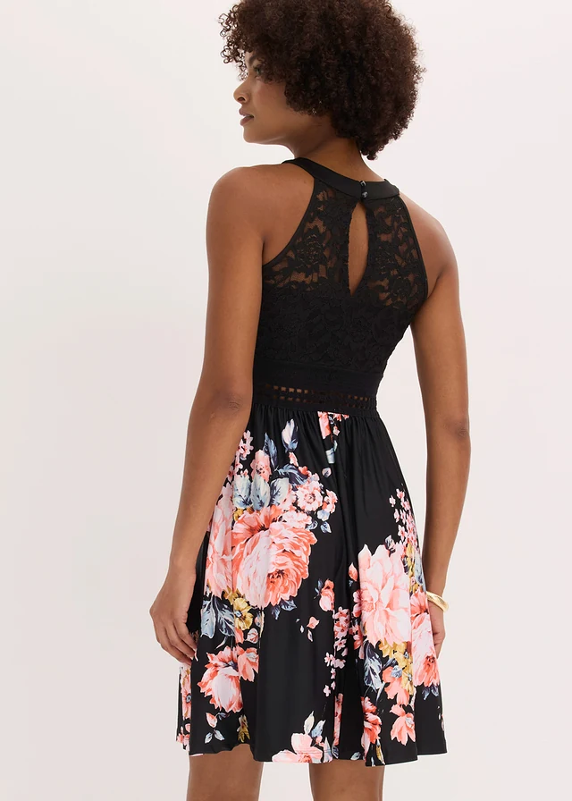 Robe en jersey avec dentelle • noir-rose floral • product-page.page-title-suffix