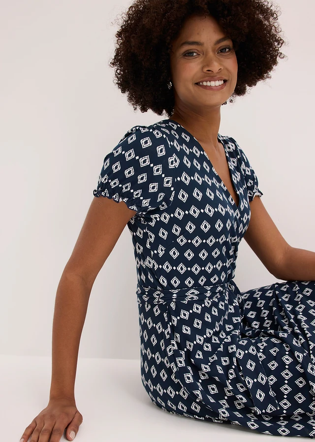 Jersey jurk in een viscosemix • donkerblauw/wit met print • product-page.page-title-suffix