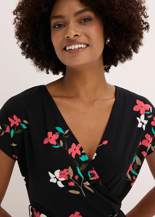 Robe en jersey style portefeuille • noir/framboise floral • product-page.page-title-suffix