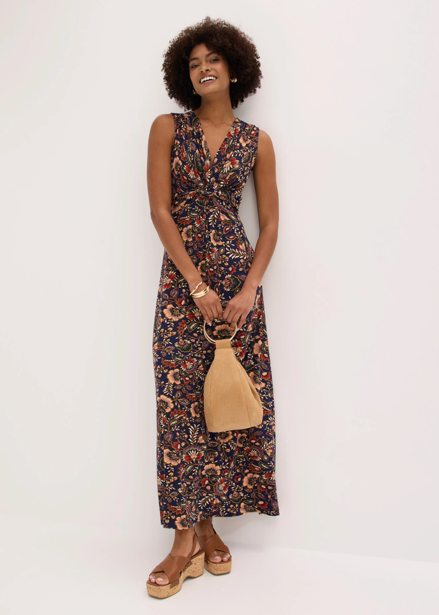 Robe longue en viscose extensible • bleu foncé floral • Boutique bonprix