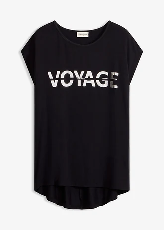 Longshirt in een viscosemix, Kleur: zwart-zilver met print
