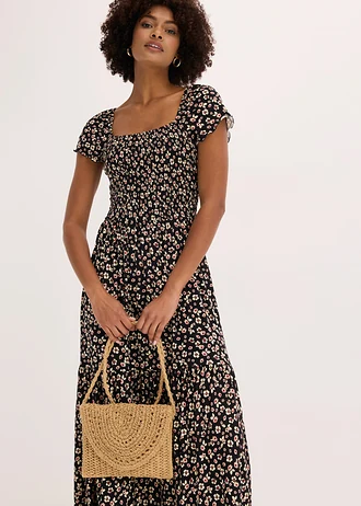 Maxi jurk van een viscosemix • zwart/wolwit gebloemd • bonprix online shop