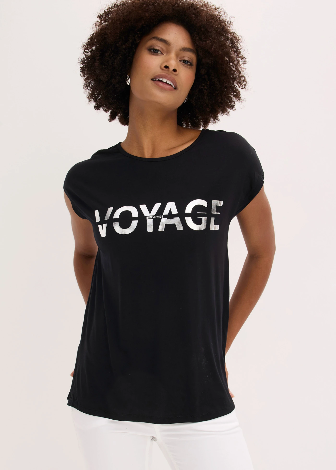 Longshirt in een viscosemix • zwart-zilver met print • bonprix online shop