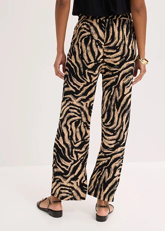 Jersey broek van soepele viscose, Kleur: zebraprint zwart-latte macchiato