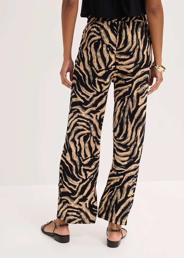 Pantalon fluide en jersey viscose, Couleur: noir-latte macchiato zèbre