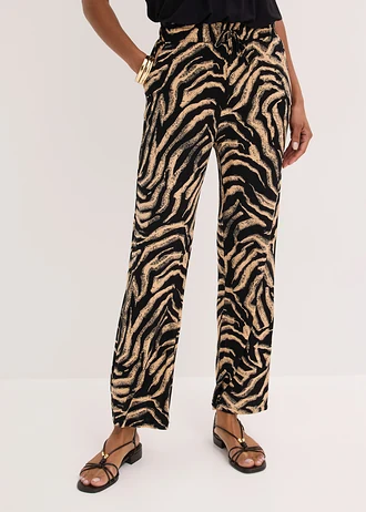 Pantalon fluide en jersey viscose • noir-latte macchiato zèbre • Boutique bonprix