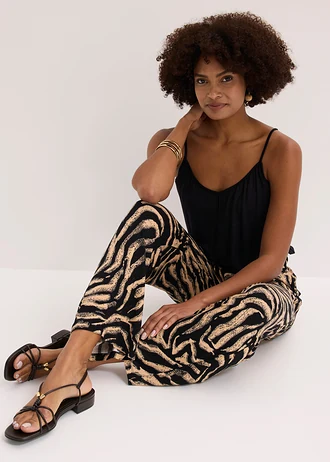 Pantalon fluide en jersey viscose • noir-latte macchiato zèbre • Boutique bonprix