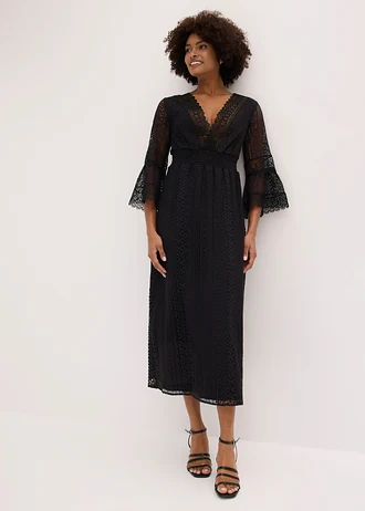 Maxi jurk in gehaakte look • zwart • bonprix online shop