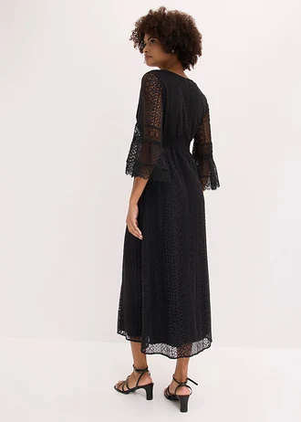 Robe longue aspect crochet, Couleur: noir