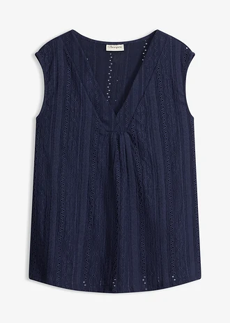 Top met broderie anglaise