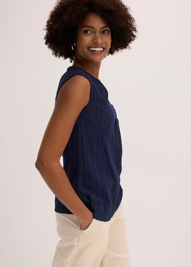 Top en broderie anglaise camel mat