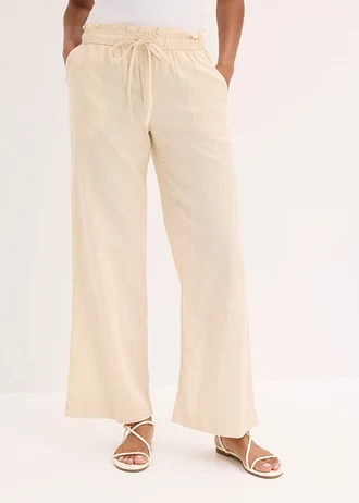 Pantalon palazzo en matière légère et aérienne • beige galet • Boutique bonprix
