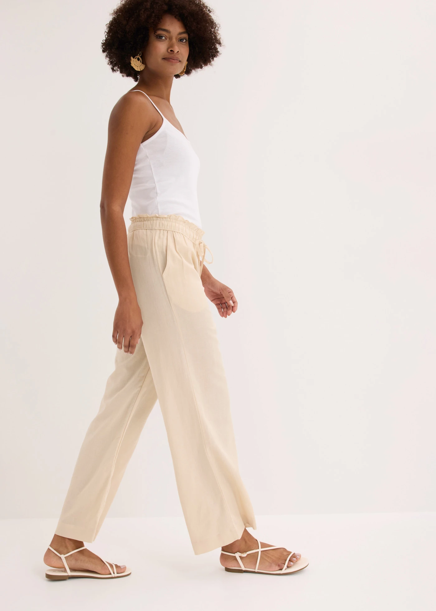 Pantalon palazzo en matière légère et aérienne • beige galet • Boutique bonprix