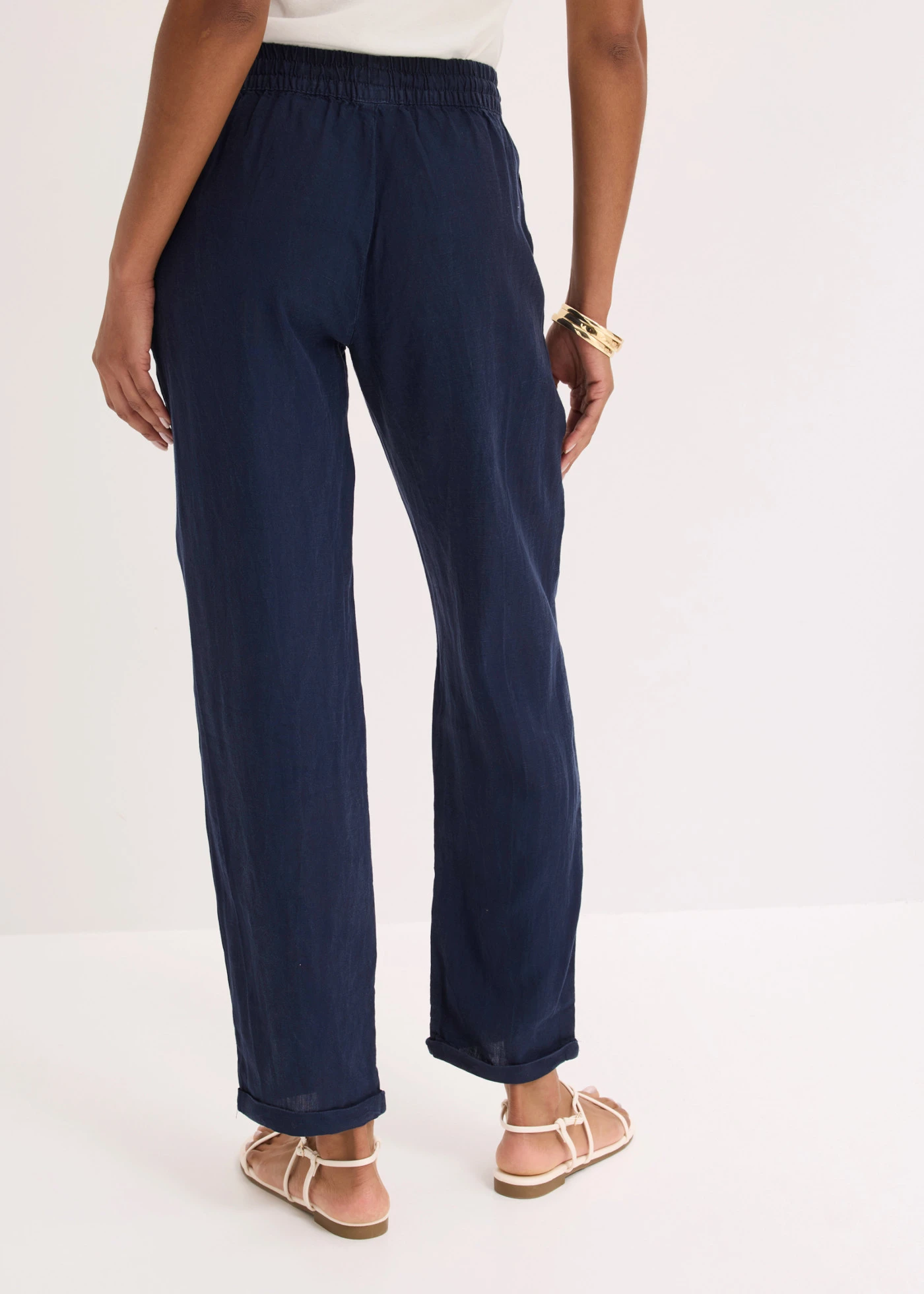 Linnen broek met elastische band • donkerblauw • bonprix online shop