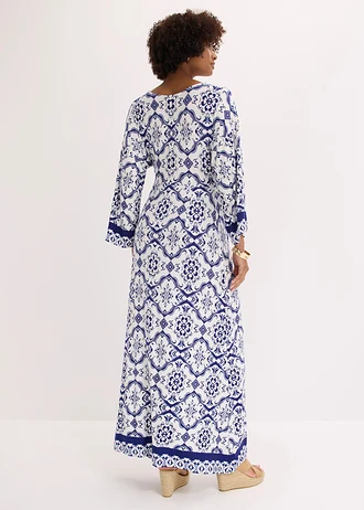 Robe longue et douce en jersey viscose • blanc/bleu imprimé • Boutique bonprix