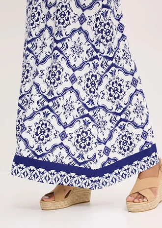 Robe longue et douce en jersey viscose • blanc/bleu imprimé • Boutique bonprix