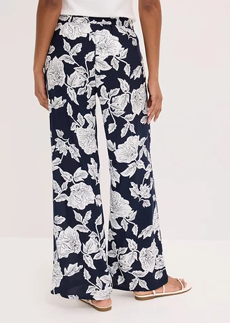 Pantalon palazzo en viscose fluide • bleu foncé/blanc floral • Boutique bonprix