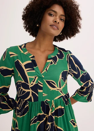 Tuniekjurk van soepele viscose • opaalgroen-donkerblauw gebloemd • bonprix online shop