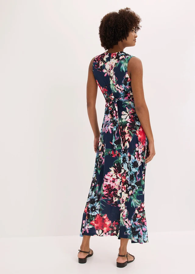 Robe longue estivale, Couleur: bleu foncé floral