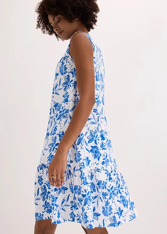 Midi jurk van puur katoen • wit-azuurblauw gebloemd • bonprix online shop