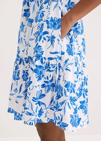 Robe midi 100% coton • blanc-bleu azur floral • Boutique bonprix