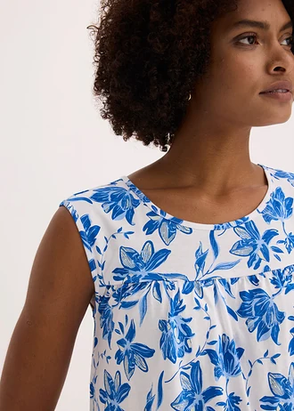 Midi jurk van puur katoen • wit-azuurblauw gebloemd • bonprix online shop