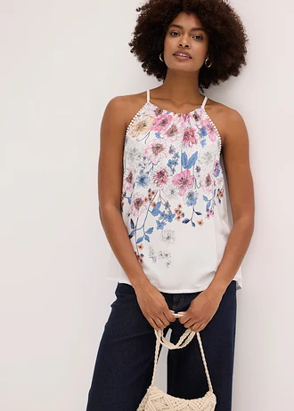 Blousetop van vloeiende viscose • wolwit gebloemd • bonprix online shop
