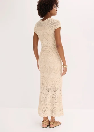 Gebreide jurk met ajourpatroon • crème • bonprix online shop