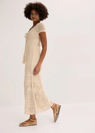 Gebreide jurk met ajourpatroon • crème • bonprix online shop