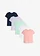 Lot de 5 T-shirts 100% coton, Couleur: bleu foncé + violet nacré + menthe clair + rose pâle + blanc