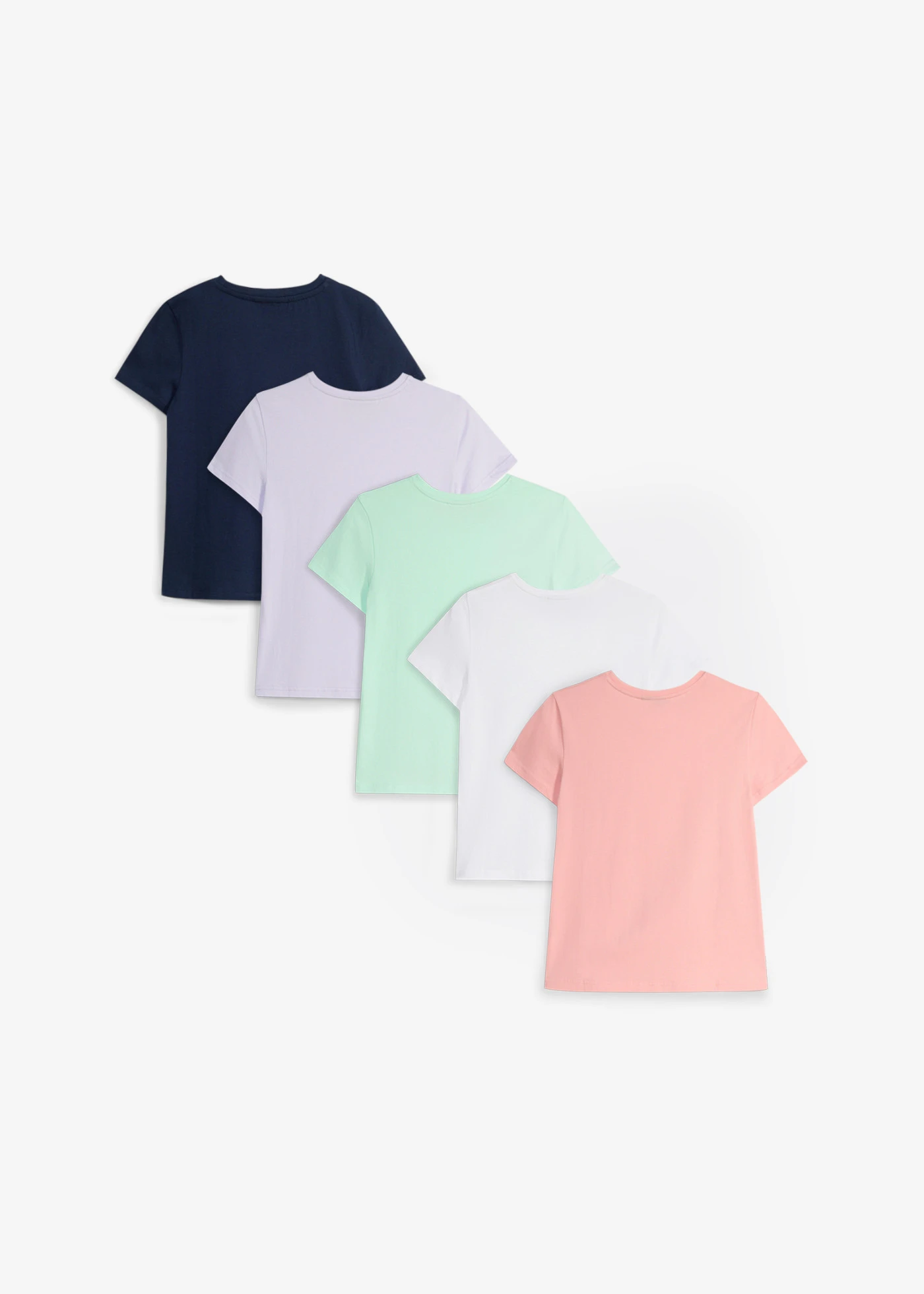 T-shirt van biologisch katoen (set van 5) • donkerblauw+parelmoerviolet+lichtmint+soft roze+wit • product-page.page-title-suffix