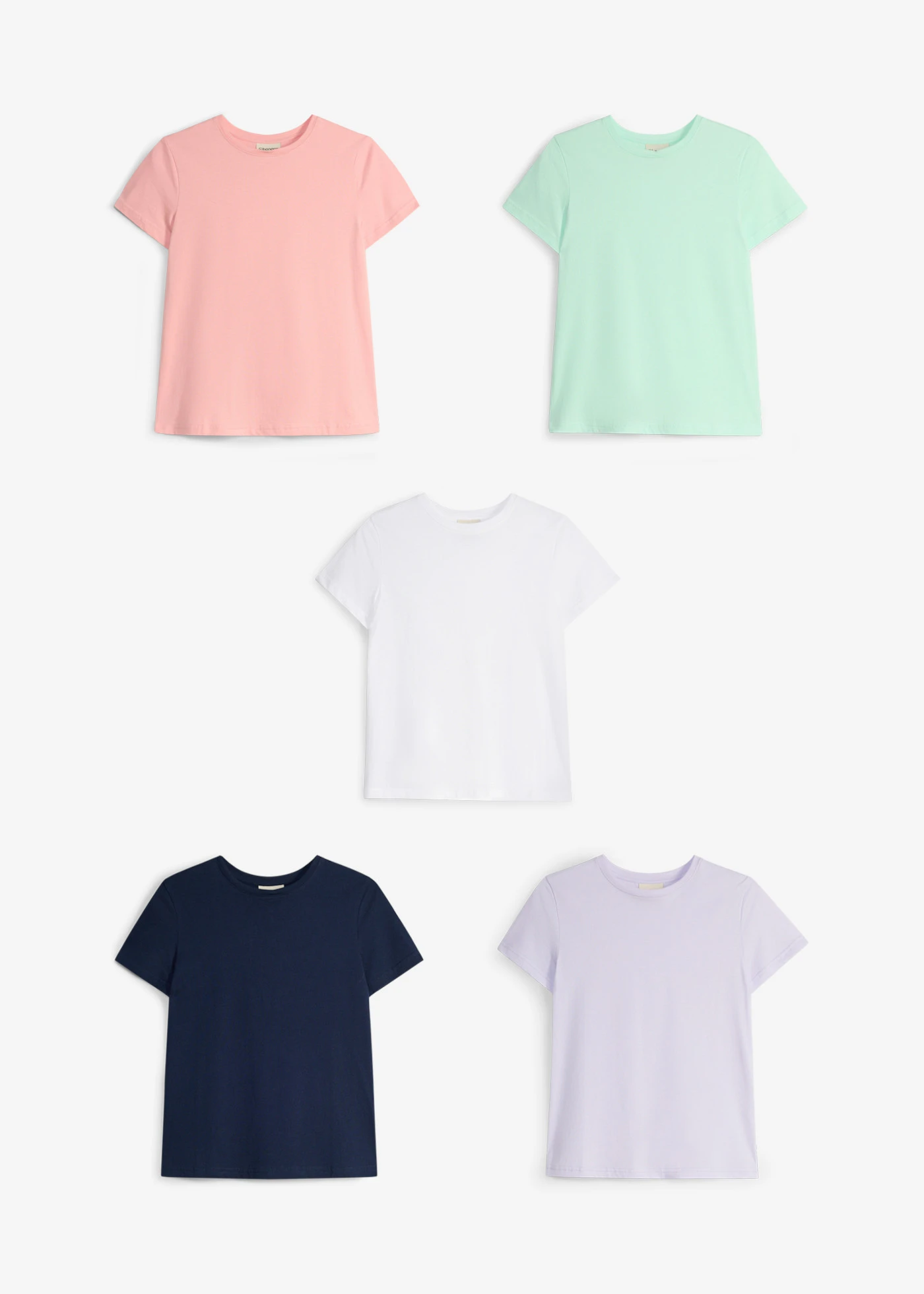 Lot de 5 T-shirts 100% coton • bleu foncé + violet nacré + menthe clair + rose pâle + blanc • product-page.page-title-suffix