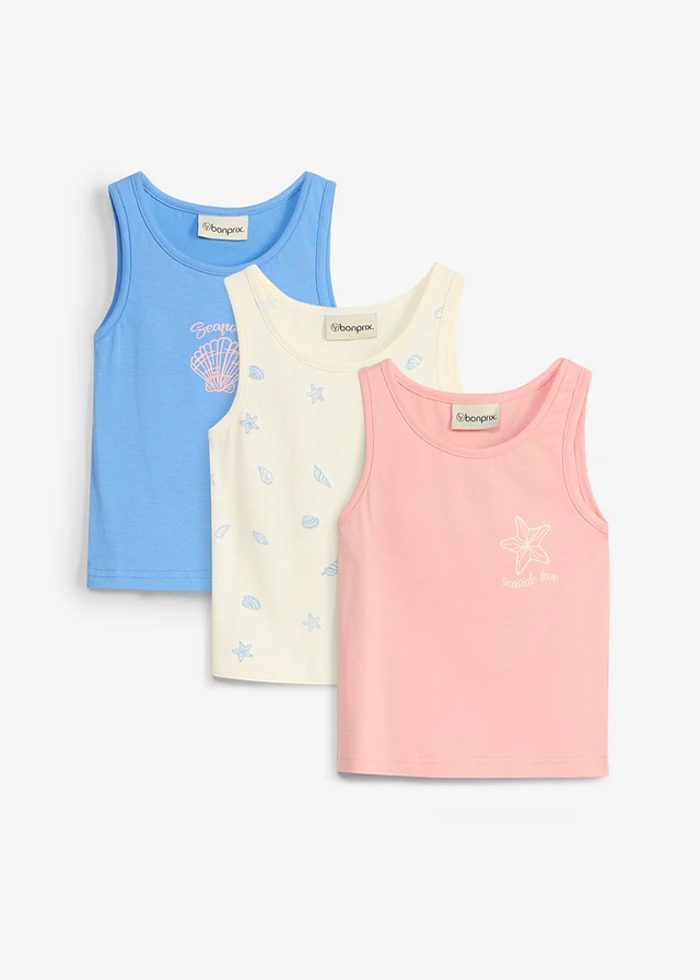 Top van puur biologisch katoen (set van 3), Kleur: parelwit+middenblauw+soft roze