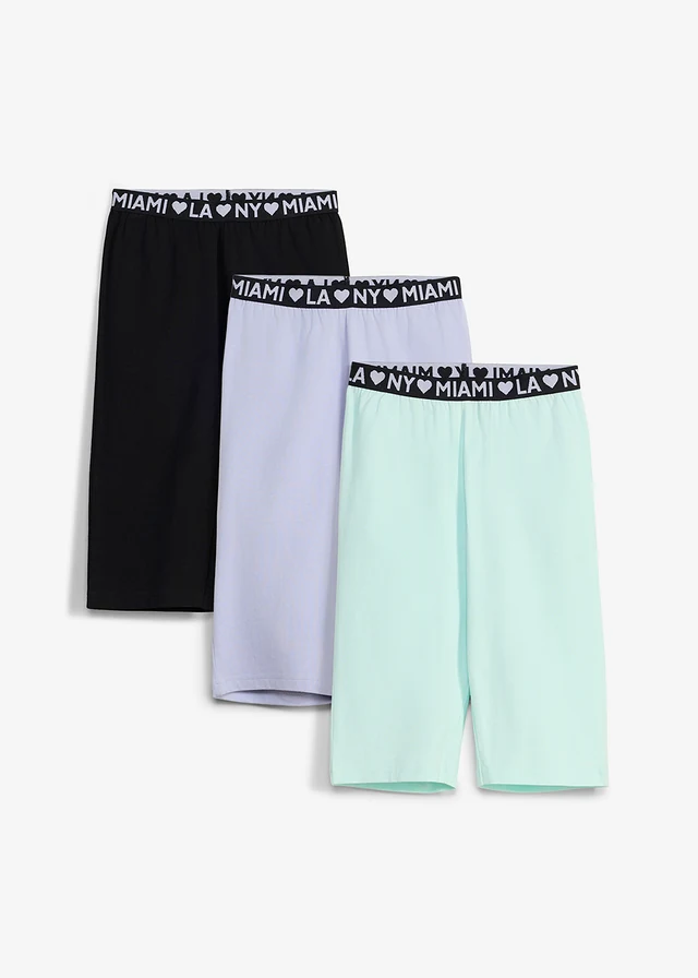 Lot de 3 cyclistes en coton extensible • menthe pastel + noir + violet poudré • product-page.page-title-suffix