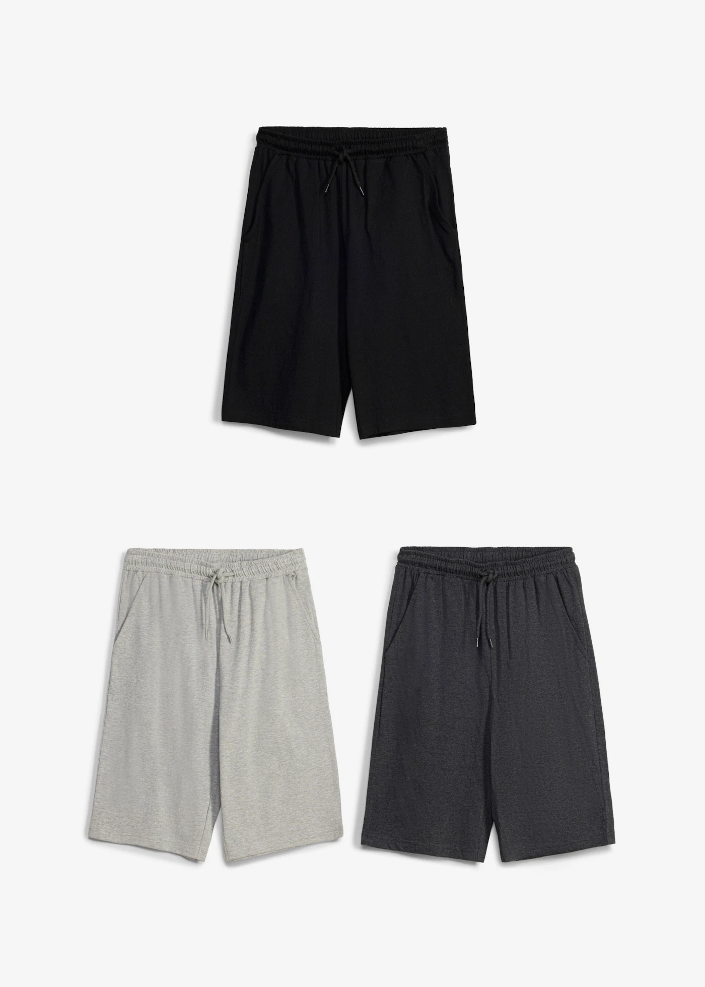 Bermude casual cu bumbac organic (set  3/ buc) • gri deschis melanj+gri-antracit melanj+negru • magazin bonprix