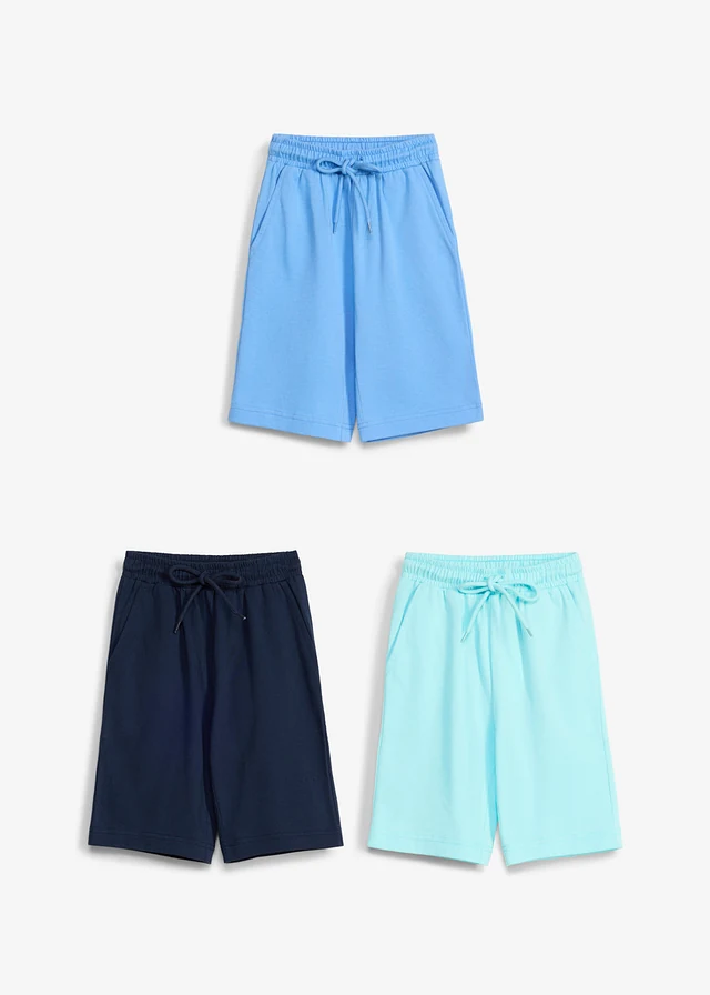 Jersey bermuda van puur biologisch katoen (set van 3), Kleur: aquablauw+middenblauw+donkerblauw