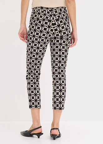 7/8 stretchbroek van bengaline • zwart-wolwit met grafische print • bonprix online shop