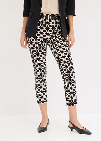 7/8 stretchbroek van bengaline • zwart-wolwit met grafische print • bonprix online shop