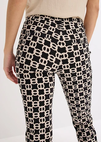 7/8 stretchbroek van bengaline • zwart-wolwit met grafische print • bonprix online shop
