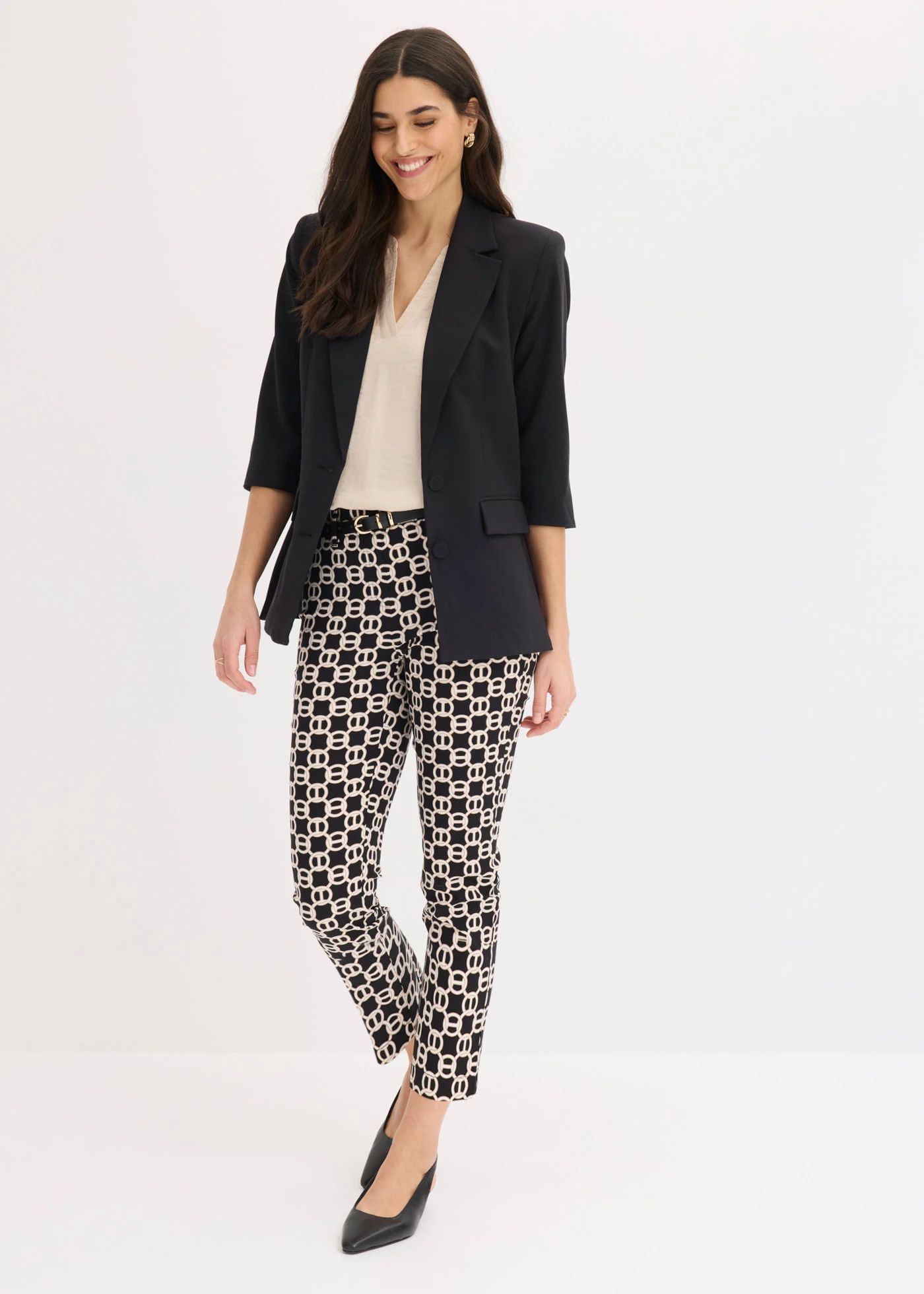Pantalon 7/8 en bengaline extensible • noir-écru graphique • Boutique bonprix