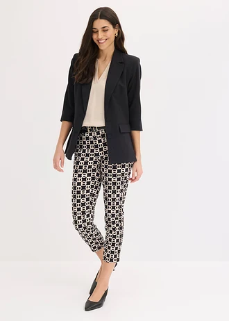 7/8 stretchbroek van bengaline • zwart-wolwit met grafische print • bonprix online shop