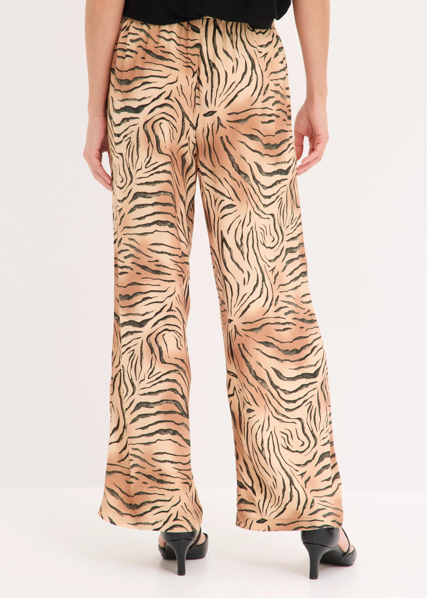 Wijde broek met comfortabele tailleband • mat camel-donkerbruin gedessineerd • product-page.page-title-suffix