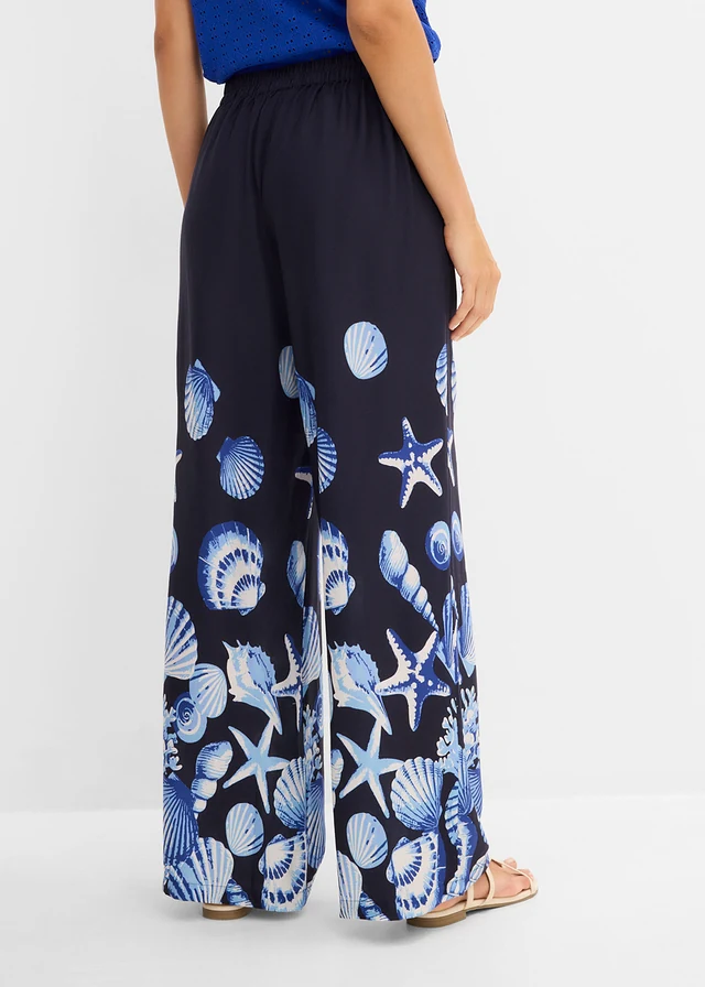 Pantaloni palazzo din viscoză fluidă • bleumarin cu imprimeu • magazin bonprix