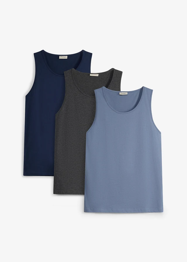 Tanktop (set van 3), Kleur: rookblauw+donkerblauw+antraciet gemêleerd