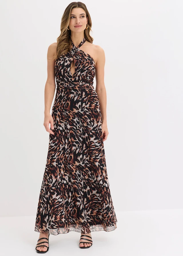 Maxi jurk, Kleur: zwart-bruin luipaardprint
