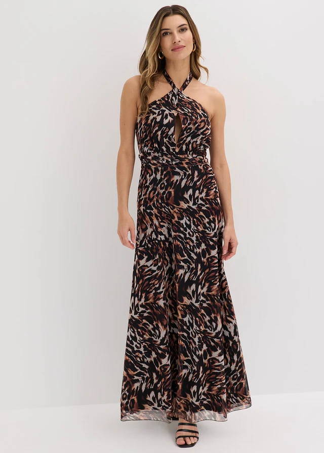 Rochie maxi • negru-maro imprimeu leo • magazin bonprix
